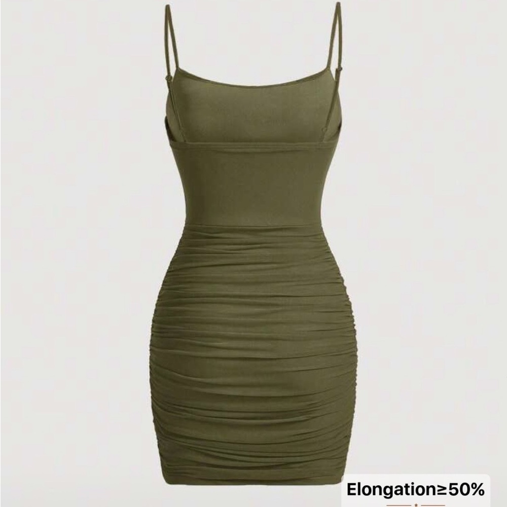 SHEIN Olive Green Ruched Mini Dress - Picture 2 of 4